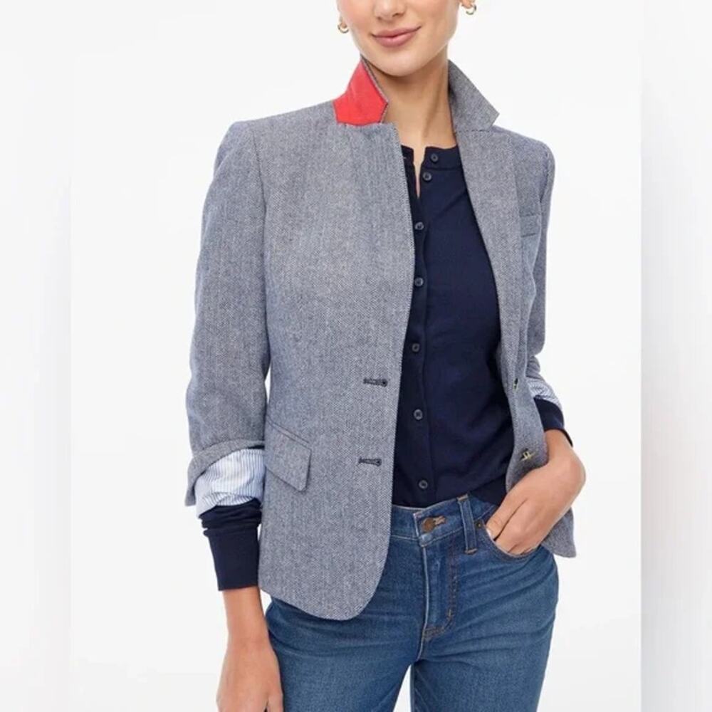 J.Crew Factory Herringbone Wool-blend Schoolboy Blue Blazer Size 18